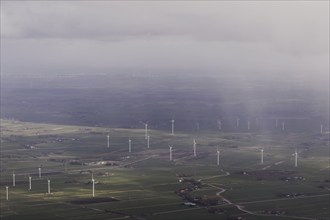 Aerial view of wind turbines, taken near Wischhafen, 25/03/2024