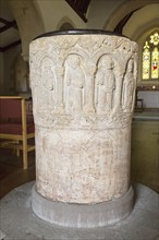 Norman baptism font village parish church of Saint John the Baptist, Chirton, Vale of Pewsey,