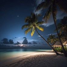 Real estate beach resort at the Caribbean coast at night, AI generated