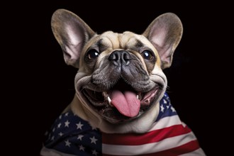 French Bulldog dog with shirt with american flag pattern. KI generiert, generiert AI generated