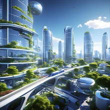 AI generated virtual reality tour highlighting a state of the art futuristic cityscape with