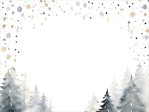 Abstract illustration of a white Christmas card with delicate hand-drawn illustrations, empty space