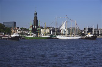 Germany, Hamburg, harbour, St. Michaelis, windjammer, Europe