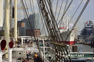 Europe, Germany, Hamburg, Elbe, Museum ship, Windjammer Rickmer Rickmers, View of the Elbe