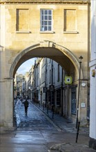 Trim Bridge and cobbled Trim Street, Bath, Somerset, England, UK built 1707