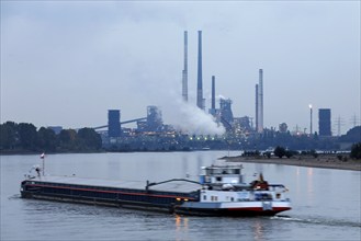 Thyssen Krupp steelworks Duisburg Hamborn, ship on the Rhine, 28/09/2020