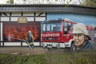 Wall painting in memory of the town fire in Freudenberg in 1666, Freudenberg, North