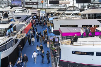 Large yachts, luxury yachts, in Hall 6 of BOOT 2024, the world's largest yacht and water sports