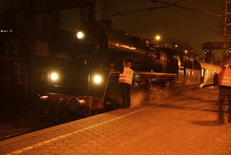 Europe, Germany, Hamburg, steam locomotive 35 1097-1, built in 1959 for the GDR Reichsbahn, night