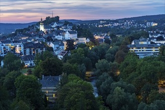 The old town of Arnsberg, left and the new town, below the river Ruhr, North Rhine-Westphalia,