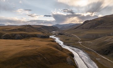 Mountain landscape at sunset, Tian Shan, Sky Mountains, Sary Jaz Valley, Kyrgyzstan, Asia