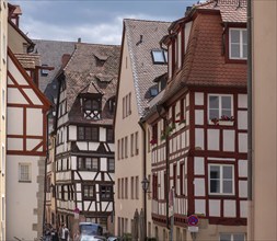 Medieval half-timbered houses in the Old Town, Obere Krämergasse, Nuremberg, Middle Franconia,