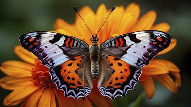 Extreme close-up of a painted lady butterfly (Vanessa cardui), AI generated