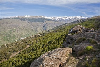 Snow capped Sierra Nevada Mountains, High Alpujarras, near Capileira, Granada Province, Spain,