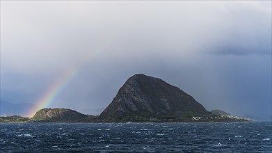 Rainbow over Fjord and Mountains, ALESUND, Geirangerfjord, Norway, Europe