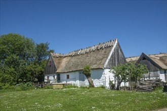 Typical old farmhouse in southern Sweden, Stenberget, Skurup Municipality, Skåne County, Sweden,