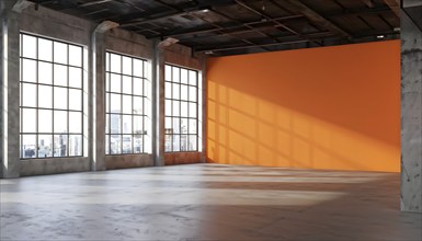 Three dimensional rendering of a with orange wall, AI generated