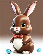 Cute funny little chocolate Easter bunny with Easter eggs, AI generated, AI generated