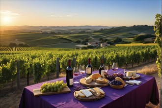 AI generated aerial view capturing a wine tasting table set