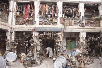 Metal goods in the souk of Marrakech, Morocco, Africa