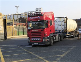 HGV lorry vehicle leaving Guinness Brewery, St. James' Gate, Dublin, Ireland, Europe