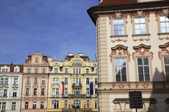 Historic houses in Prague's Old Town on the Old Town Square, Prague, Czech Republic, Europe