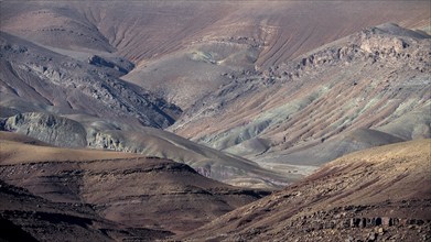 Colourful mountains, layered landscape, Gorges du Dades, Dades Gorge, Taboulmante, Morocco, Africa