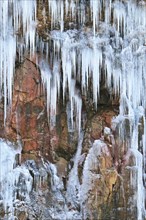 Winter, icicles on a rock face, Germany, Europe