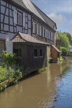 Half-timbered houses on the Canal de la Lauter, Lauter Canal, old town of Wissembourg, Alsace,