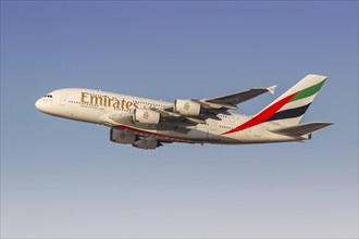 An Emirates Airbus A380-800 aircraft with the registration number A6-EER at the airport in Dubai,