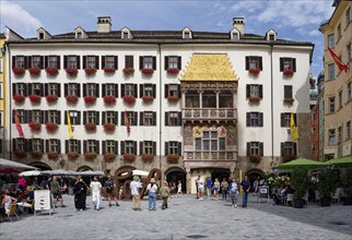 Golden Roof, late Gothic oriel at the New Court, Innsbruck Old Town, Innsbruck, Tyrol, Austria,