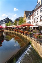 The place Saarburg, at the Saar, at the market, gastronomy at the brook Leuk, waterfall, tired into