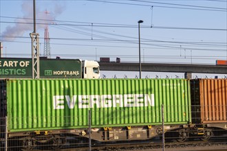 Ramp to, from the Köhlbrand Bridge in the Port of Hamburg, back, front trucks on the