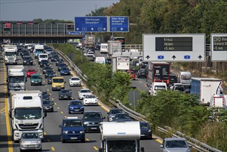 Traffic jam on the A3 motorway, over 8 lanes, in both directions, in front of the Leverkusen