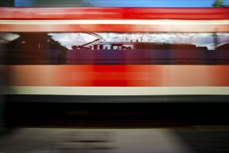 Long exposure from a moving train, Cologne, North Rhine-Westphalia, Germany, Europe