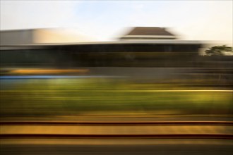 Long exposure from a moving train, Minden, North Rhine-Westphalia, Germany, Europe