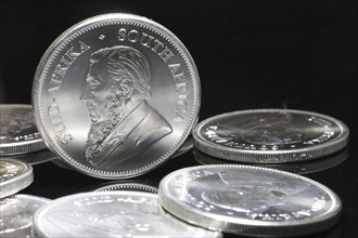 Close-up of Krugerrand silver coins