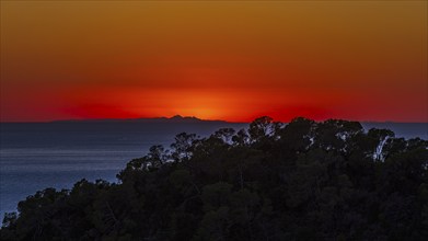 Sunset in the bay of Sant Antoni, Ibiza, Balearic Islands, Mediterranean Sea, Spain, Europe