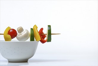 Vegetable skewer on a tray, barbecue skewer