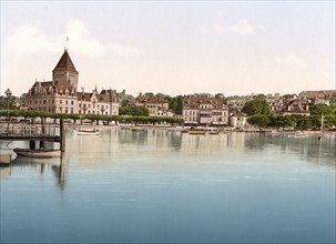 Ouchy, Hotel de Chateaux, Lake Geneva, Switzerland, Historic, digitally restored reproduction from