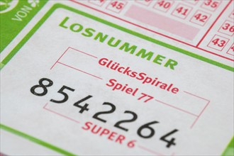 Game ticket, gambling, betting slip, GlücksSpirale, Spiel 77