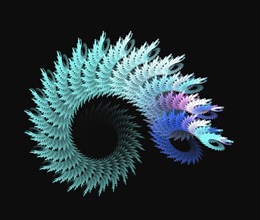 Abstract blue spiral fractal background on the black