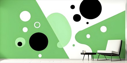 Minimalist illustration featuring abstract shapes to convey fun and ease, wallpaper with green