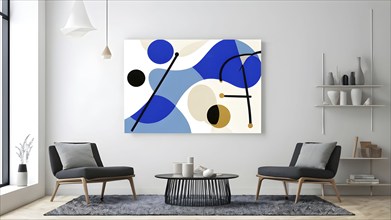 Minimalist illustration featuring abstract shapes to convey fun and ease, wallpaper with blue color