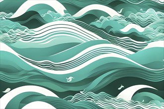 Illustration of swirling ocean waves and recycling symbols to represent clean oceans and