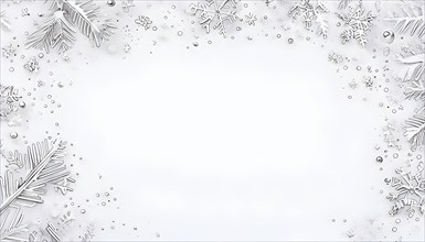 Abstract illustration of a white Christmas card with delicate hand-drawn illustrations, empty space