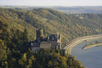 Rhine Valley Unesco, view of the Loreley, Katz Castle, Rhineland-Palatinate, Germany, Europe