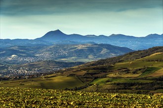 View on the chain of Domes, Natural regional park of Volcans d'Auvergne, UNESCO World Heritage, Puy