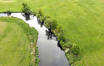 Aerial photo, natural course of the Spree, Mönchwinkel, 16 05 2023