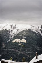 View of the Swiss Alps, fog, winter, snow, winter holiday, tourism, Rhone Valley, Brig, Valais,